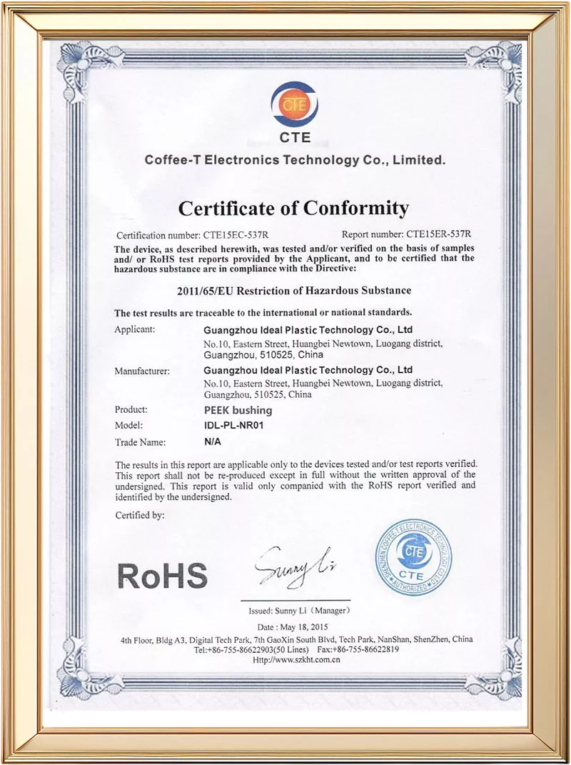 Ideal Plastic factory's certificate